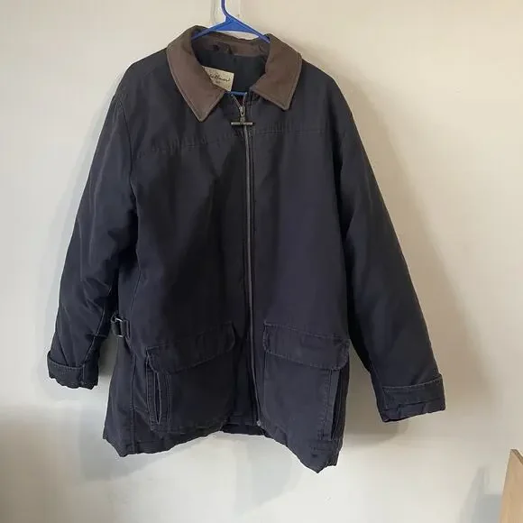 Vintage Eddie Bauer Jacket Mens XL Tall Navy Goose Down Chore Barn Coat Quilted - Picture 3 of 15